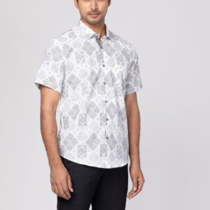 White/Grey Printed Cotton Shirt