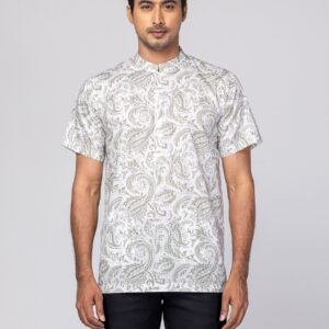 White/Sage Grey Printed Cotton Fatua