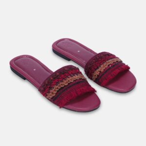 Red Embroidered Flat Sandals