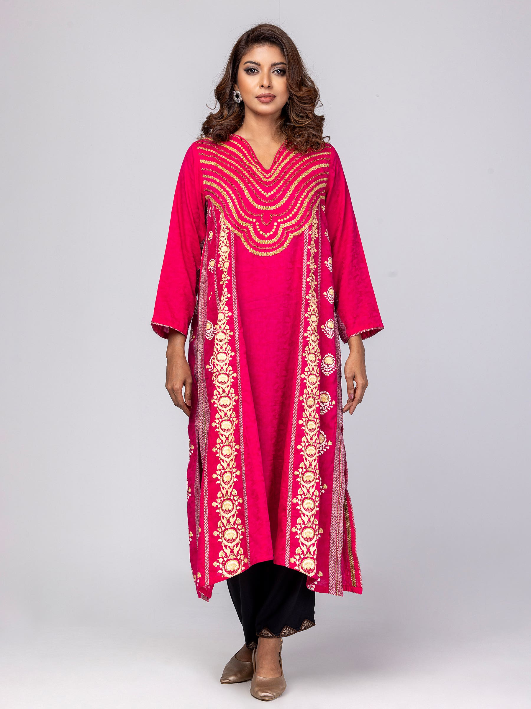 Magenta Printed and Embroidered Cotton cords